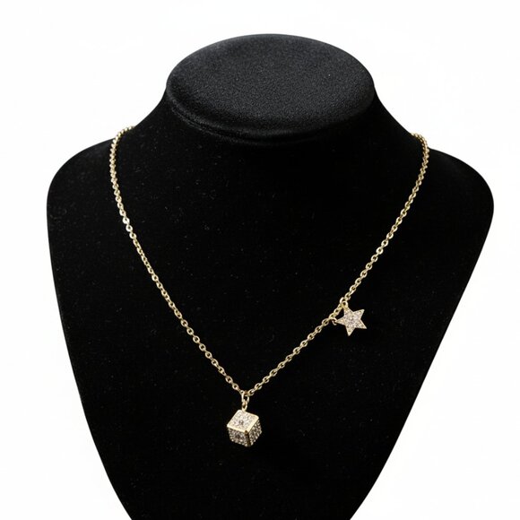 Swarovski Crystal Dice & Star Pendant Necklace Gold-Tone - Picture 1 of 5